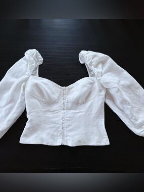 Aritzia Wilfred Corset Puff Sleeve Top White | Structured Bustier | Size L